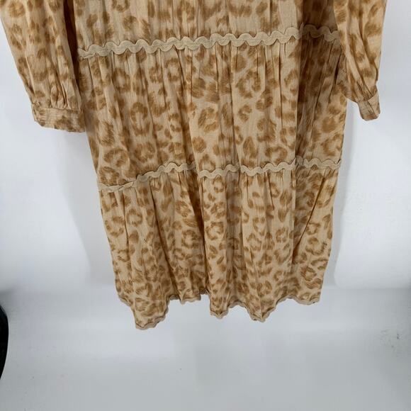 Lola Australia Leopard Print Cotton Boho Tiered Midi Dress Tan Beige Size M - Picture 5 of 9